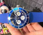 Breitling Superocean 43mm Watch SS Blue Dial Blue Rubber Strap
